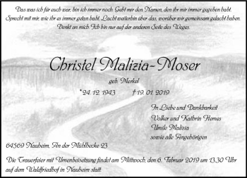 Traueranzeige von Christel Malizia-Moser von vrm-trauer
