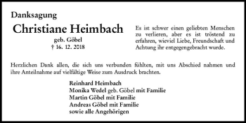 Traueranzeige von Christiane Heimbach von vrm-trauer