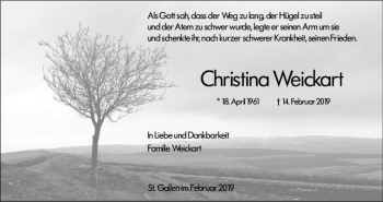 Traueranzeige von Christina Weickart von vrm-trauer