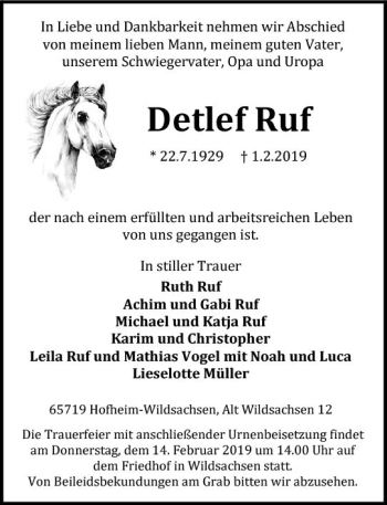 Traueranzeige von Detlef Ruf von vrm-trauer