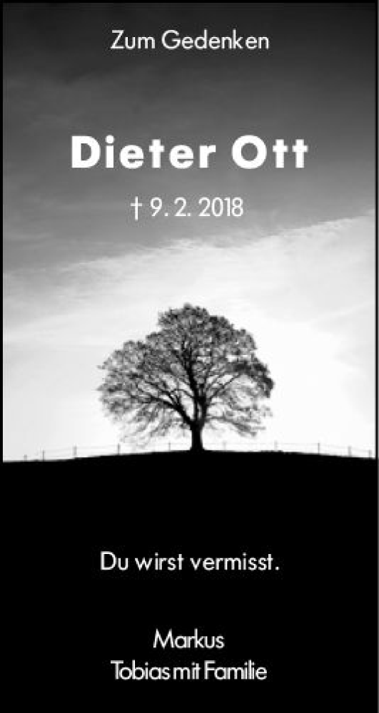  Traueranzeige für Dieter Ott vom 09.02.2019 aus vrm-trauer