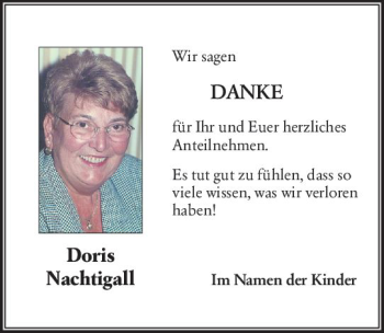 Traueranzeige von Doris Nachtigall von vrm-trauer