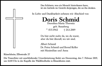 Traueranzeige von Doris Schmid von vrm-trauer