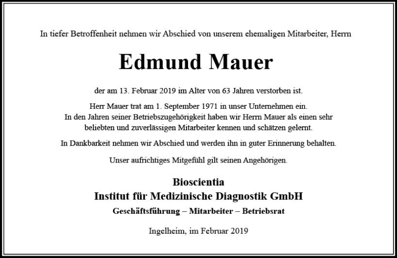  Traueranzeige für Edmund Mauer vom 21.02.2019 aus vrm-trauer