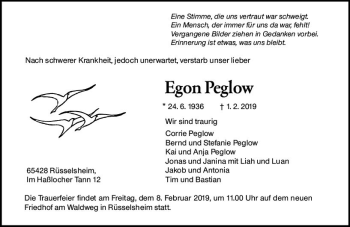 Traueranzeige von Egon Peglow von vrm-trauer