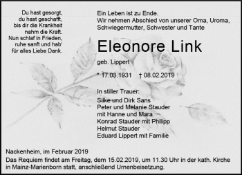 Traueranzeige von Eleonore Link von vrm-trauer