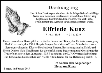 Traueranzeige von Elfriede Kunz von vrm-trauer