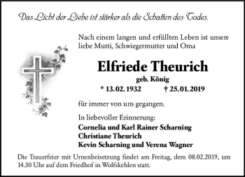 Traueranzeige von Elfriede Theurich von vrm-trauer
