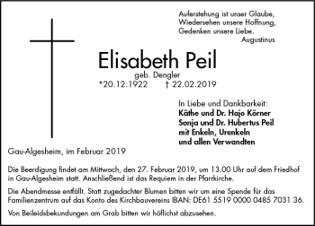 Traueranzeige von Elisabeth Peil von vrm-trauer