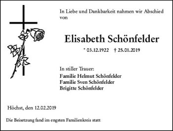 Traueranzeige von Elisabeth Schönfelder von vrm-trauer