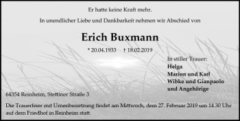 Traueranzeige von Erich Buxmann von vrm-trauer