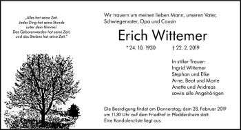 Traueranzeige von Erich Wittemer von vrm-trauer