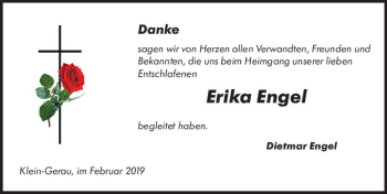Traueranzeige von Erika Engel von vrm-trauer