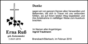 Traueranzeige von Erna Ruß von vrm-trauer
