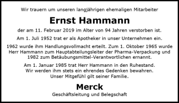 Traueranzeige von Ernst Hammann von vrm-trauer