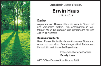 Traueranzeige von Erwin Haas von vrm-trauer