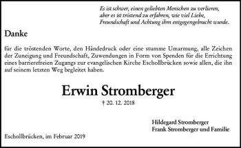 Traueranzeige von Erwin Stromberger von vrm-trauer