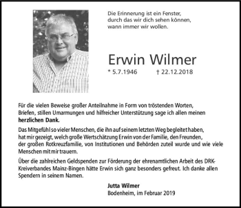 Traueranzeige von Erwin Wilmer von vrm-trauer