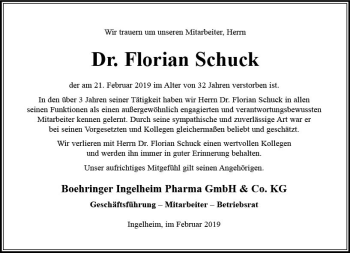 Traueranzeige von Florian Schuck von vrm-trauer