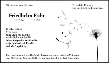 Traueranzeige von Friedhelm Rahn von vrm-trauer