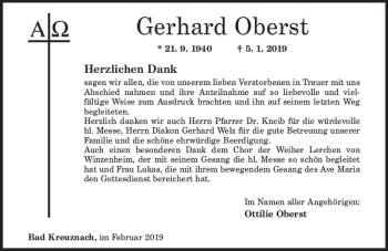 Traueranzeige von Gerhard Oberst von vrm-trauer