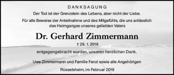 Traueranzeige von Gerhard Zimmermann von vrm-trauer
