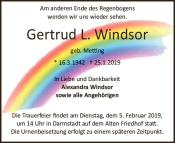 Traueranzeige von Gertrud Windsor von vrm-trauer