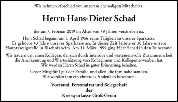 Traueranzeige von Hans-Dieter Schad von vrm-trauer