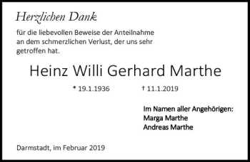 Traueranzeige von Hans Willi Gerhard Marthe von vrm-trauer