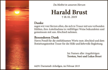 Traueranzeige von Harald Brust von vrm-trauer