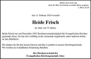 Traueranzeige von Heide Frisch von vrm-trauer