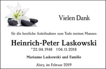 Traueranzeige von Heinrich-Peter Laskowski von vrm-trauer