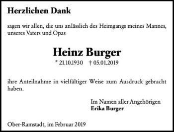 Traueranzeige von Heinz Burger von vrm-trauer
