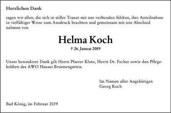 Traueranzeige von Helma Koch von vrm-trauer