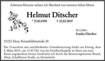 Traueranzeige von Helmut Ditscher von vrm-trauer
