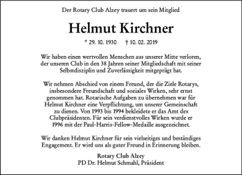 Traueranzeige von Helmut Kirchner von vrm-trauer