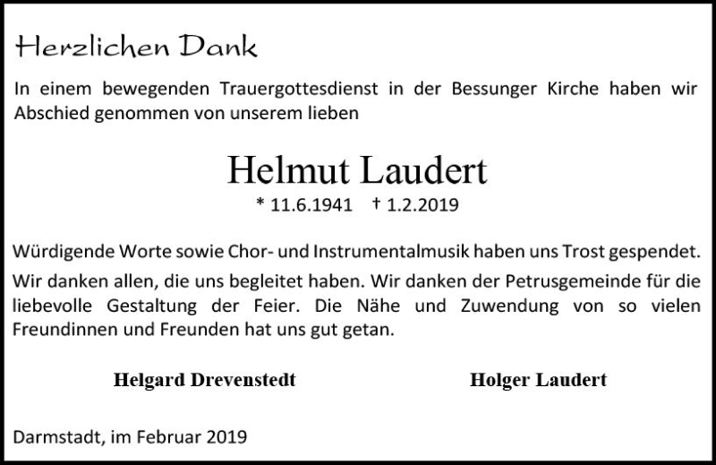  Traueranzeige für Helmut Laudert vom 16.02.2019 aus vrm-trauer