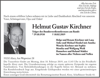 Traueranzeige von Helmut Gustav Kirchner von vrm-trauer