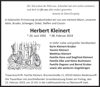 Traueranzeige von Herbert Kleinert von vrm-trauer