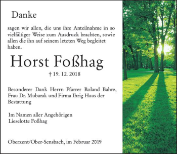Traueranzeige von Horst Foßhag von vrm-trauer