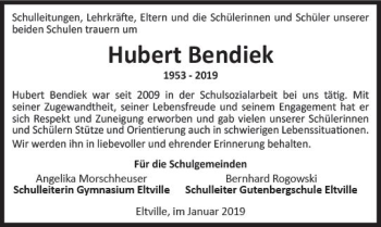 Traueranzeige von Hubert Bendiek von vrm-trauer