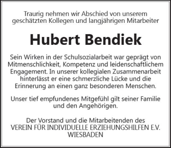 Traueranzeige von Hubert Bendiek von vrm-trauer