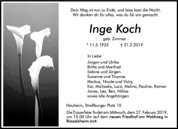 Traueranzeige von Inge Koch von vrm-trauer
