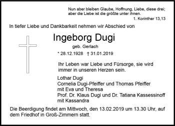 Traueranzeige von Ingeborg Dugi von vrm-trauer