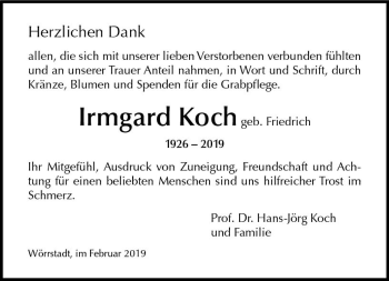 Traueranzeige von Irmgard Koch von vrm-trauer
