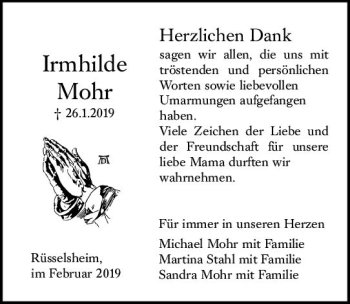 Traueranzeige von Irmhilde Mohr von vrm-trauer