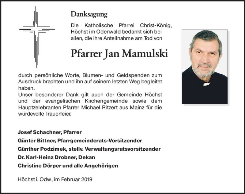  Traueranzeige für Jan Mamulski vom 02.02.2019 aus vrm-trauer
