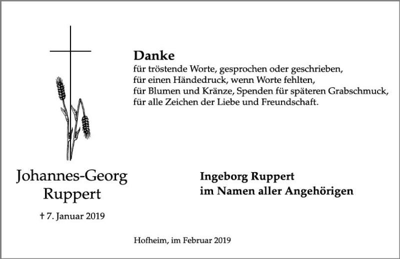  Traueranzeige für Johannes-Georg Ruppert vom 08.02.2019 aus vrm-trauer