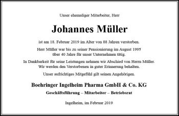 Traueranzeige von Johannes Müller von vrm-trauer