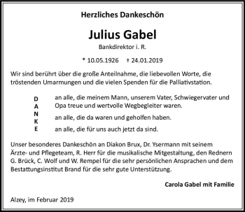 Traueranzeige von Julius Gabel von vrm-trauer